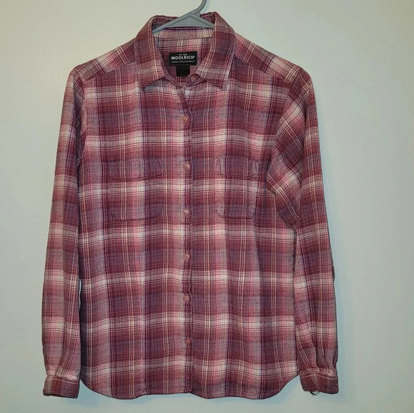 Women's size small Woolrich Pink Flannel button down shirt 100% cotton LOT C10 - Picture 2 of 11
